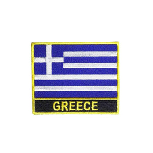 Greece Flag Gold Frame Iron On Patch - Rocket Factory Apparel