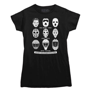 Hockey Goalie Mask Evolution T-shirt - Rocket Factory Apparel