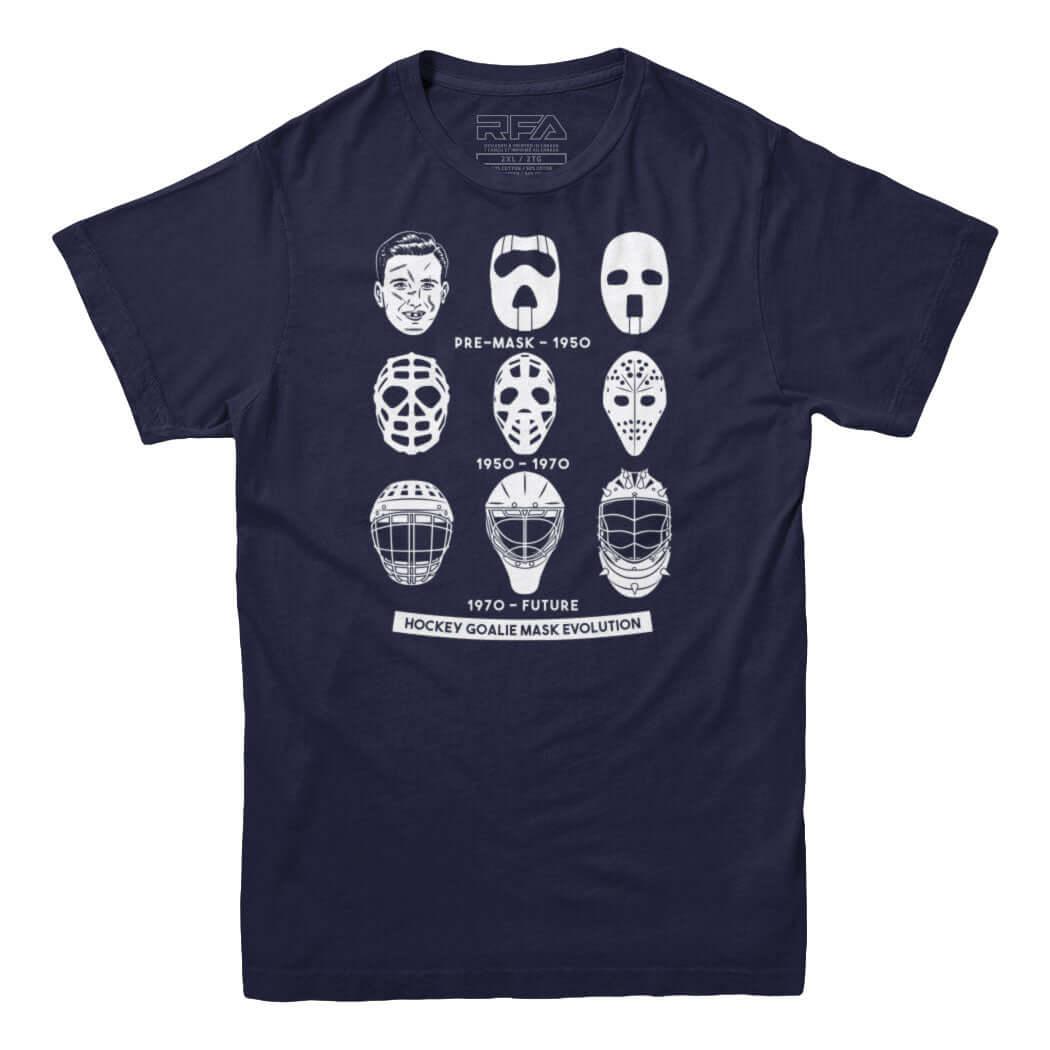 Hockey Goalie Mask Evolution T-shirt - Rocket Factory Apparel