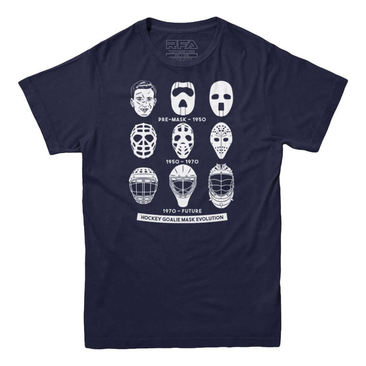 Hockey Goalie Mask Evolution T-shirt - Rocket Factory Apparel