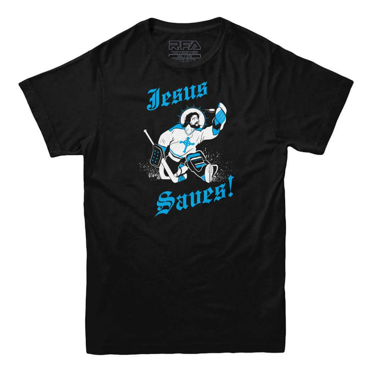 Jesus Saves Goalie T-shirt - Rocket Factory Apparel