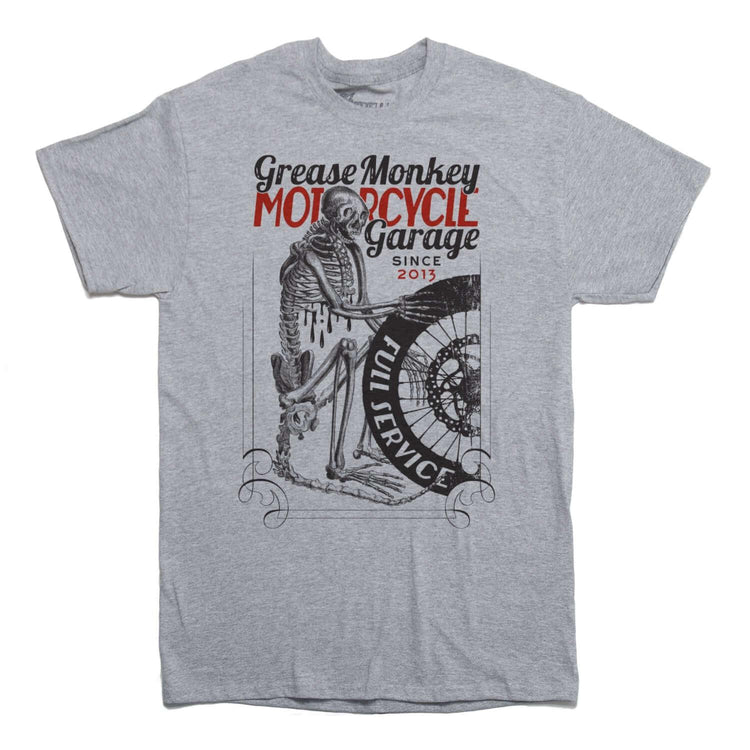 Grease Monkey Motorcycle Garage T-shirt - Rocket Factory Apparel