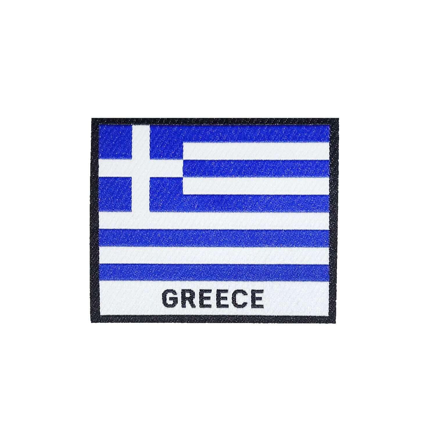 Greece Flag Black Frame Iron On Patch - Rocket Factory Apparel