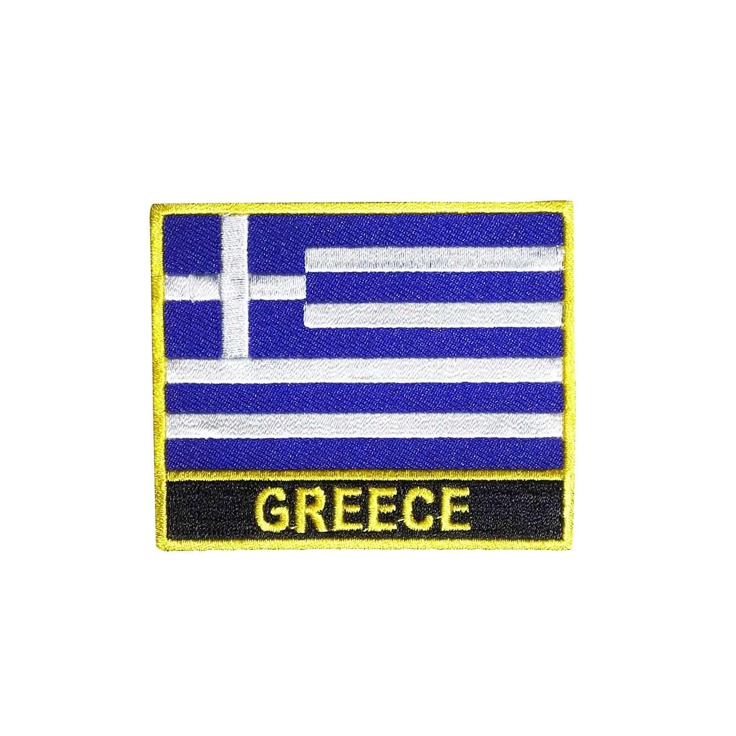 Greece Flag Gold Frame Iron On Patch - Rocket Factory Apparel