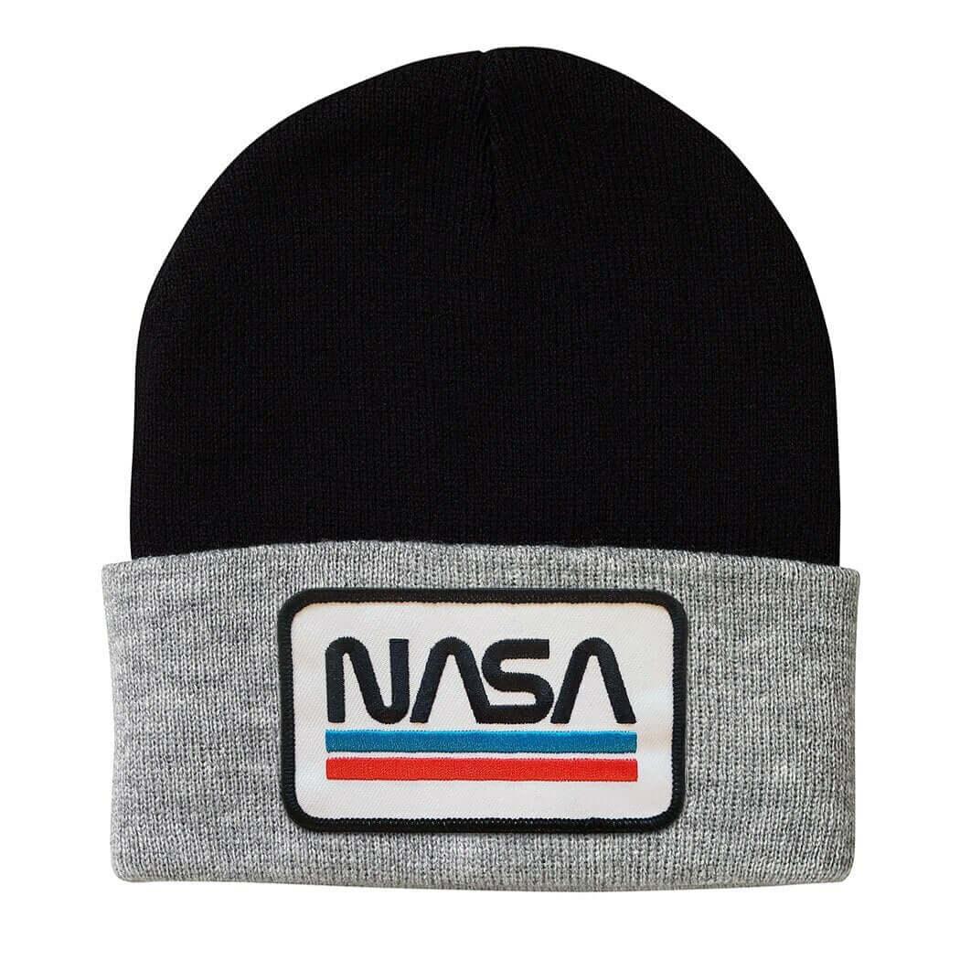 NASA Worm Logo Black with Grey Cuff Tuque - Rocket Factory Apparel