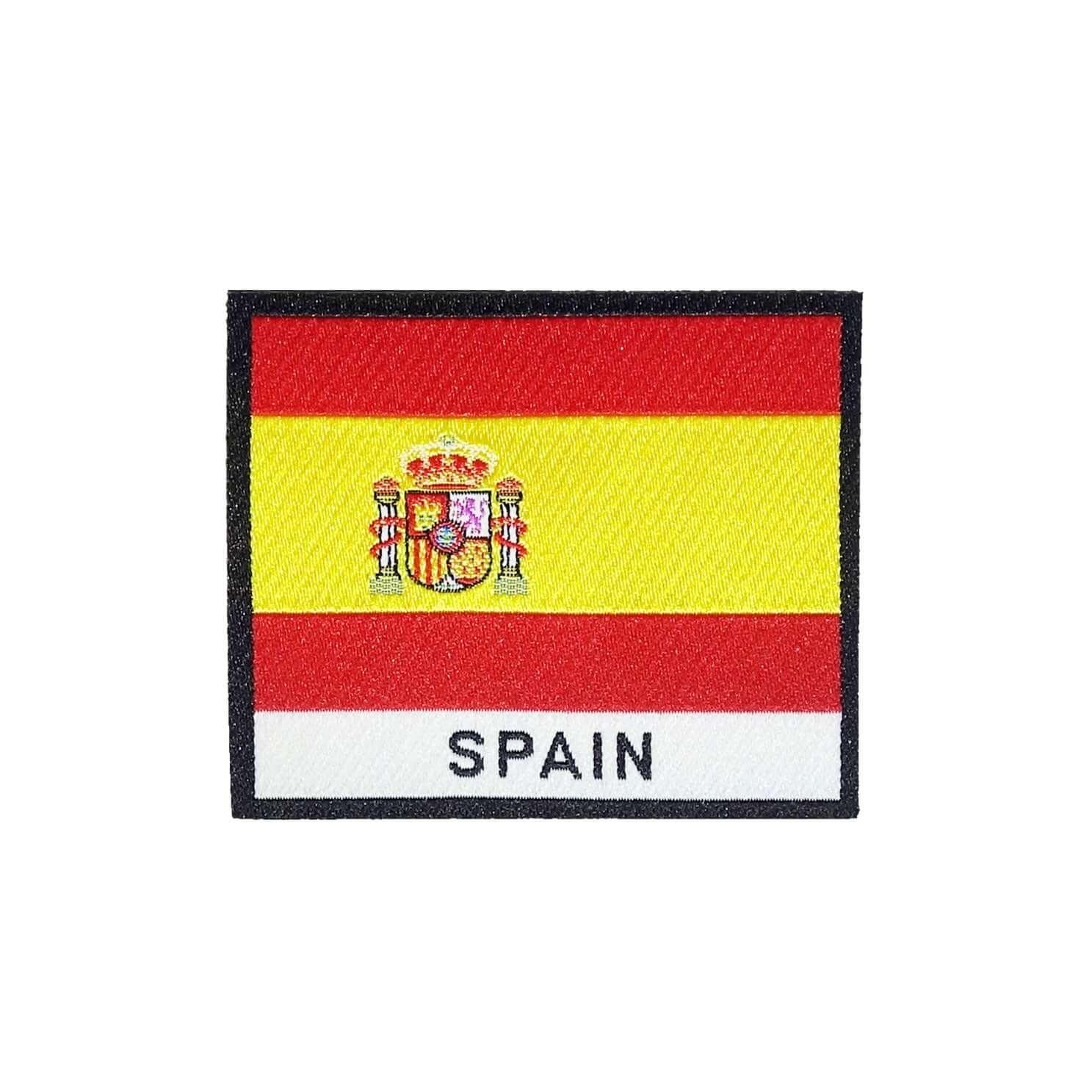 Spain Flag Black Frame Iron On Patch - Rocket Factory Apparel