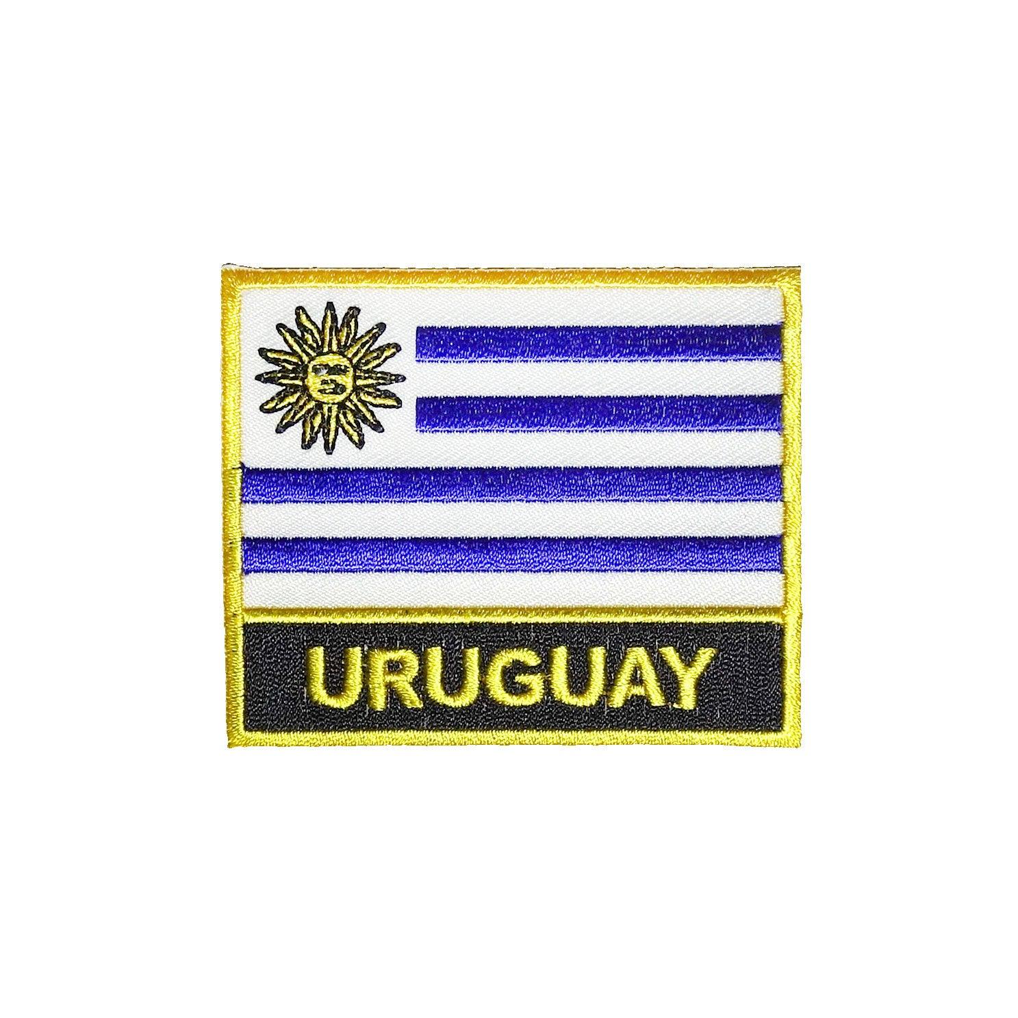 Uruguay Flag Gold Frame Iron On Patch - Rocket Factory Apparel