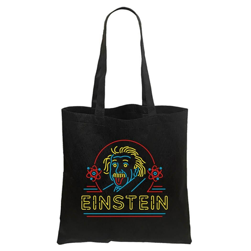 Albert Einstein Neon Sign Black Tote Bag