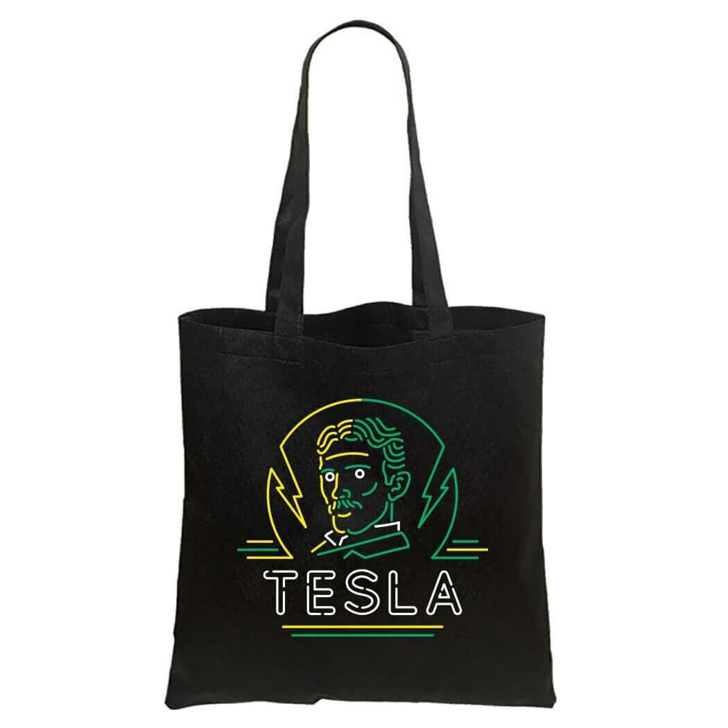 Nikola Tesla Neon Sign Black Tote Bag